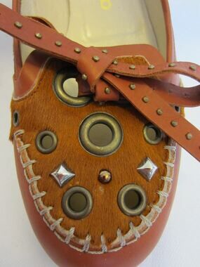 Clements Ribeiro Italy Russet Leather Calfskin Skimmers City Bow Flats 38.5 8